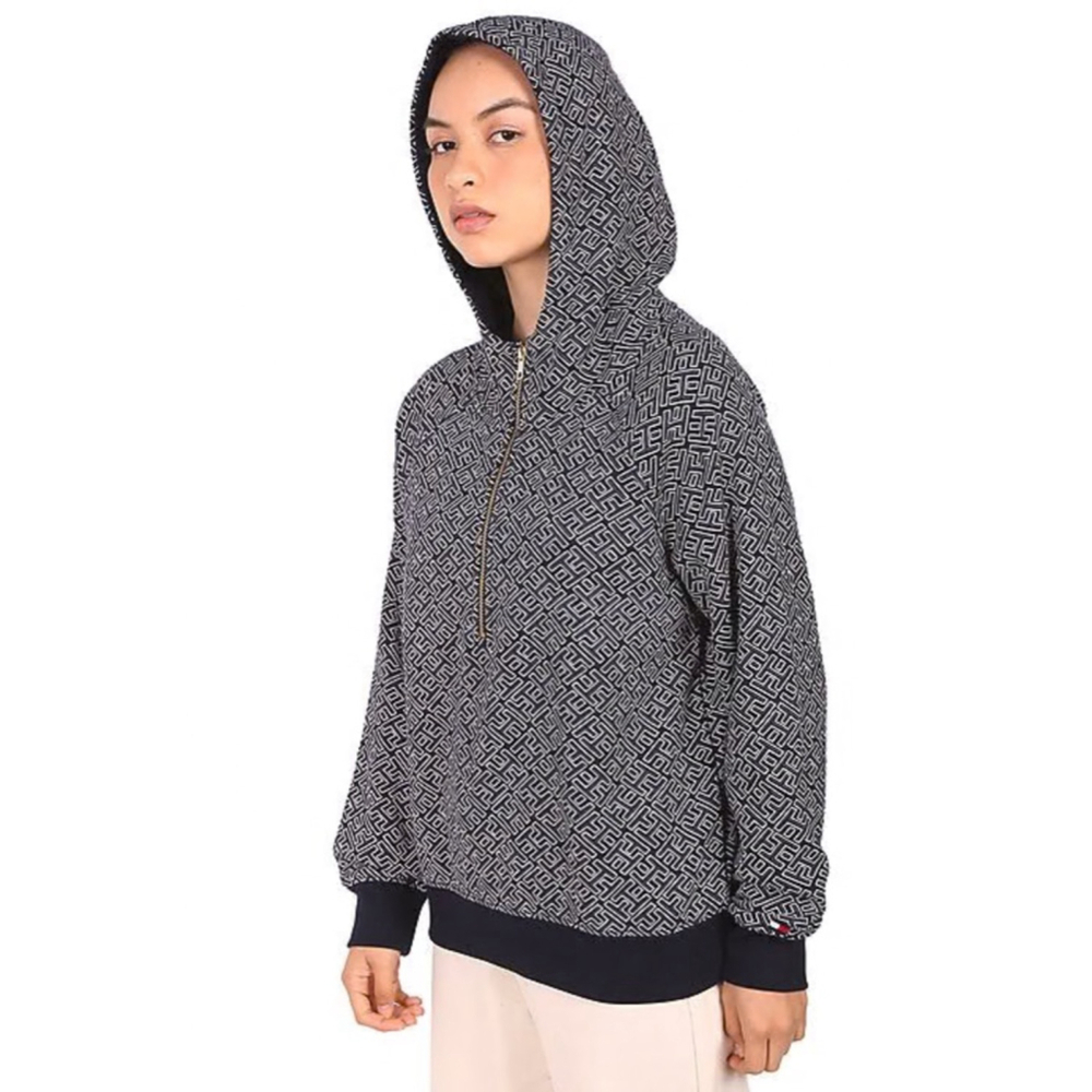 NWT Women's Tommy Hilfiger Navy White Printed Half Zip Hoodie L